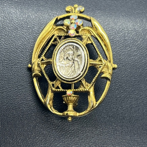 Vatican Library Collection religious Jesus Cross gold tone brooch pin rhinestone - Picture 6 of 13